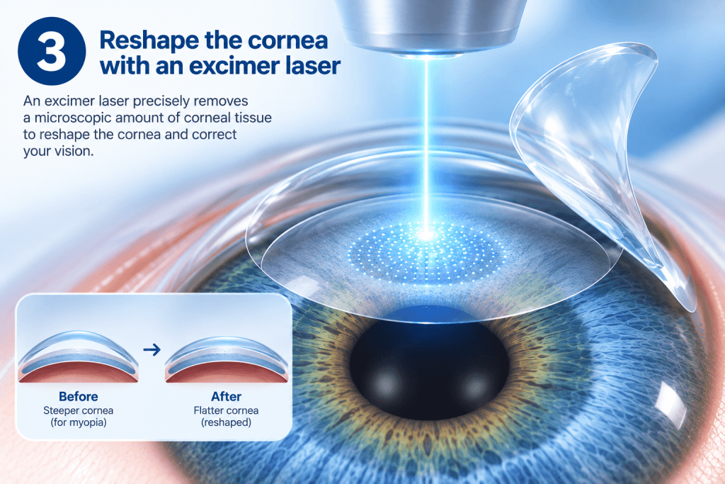 Excimer laser reshaping corneal tissue with cool blue light for myopia correction in Vietnam