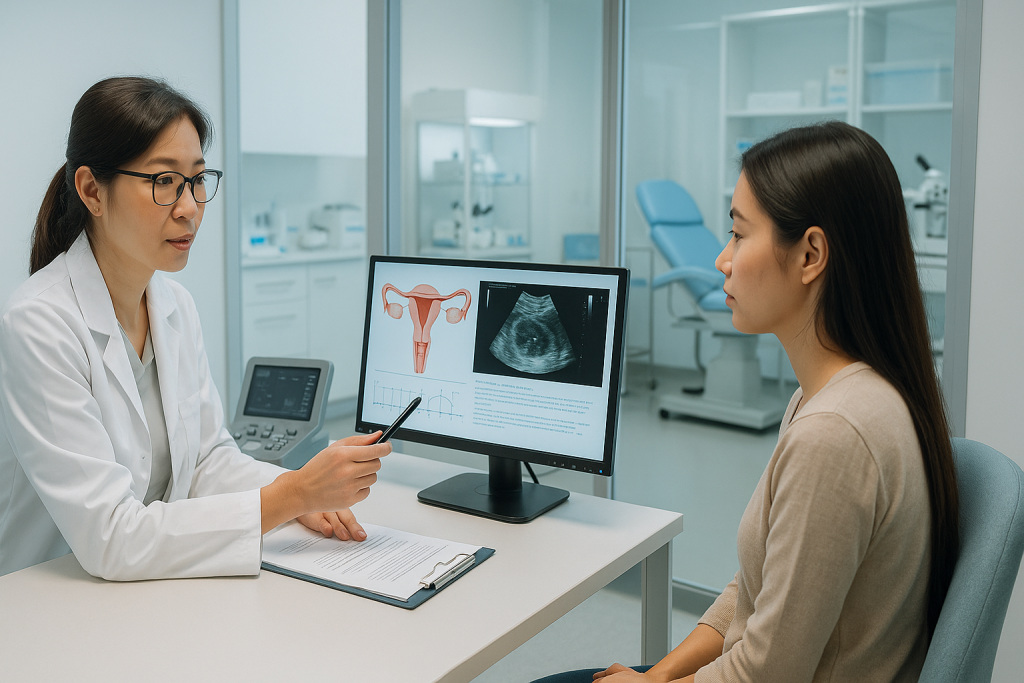 Intrauterine insemination (IUI) consultation and fertility treatment planning in a modern fertility clinic in Vietnam.