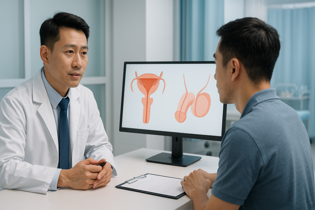 Vasectomy consultation and preparation in a modern men’s health clinic in Vietnam.