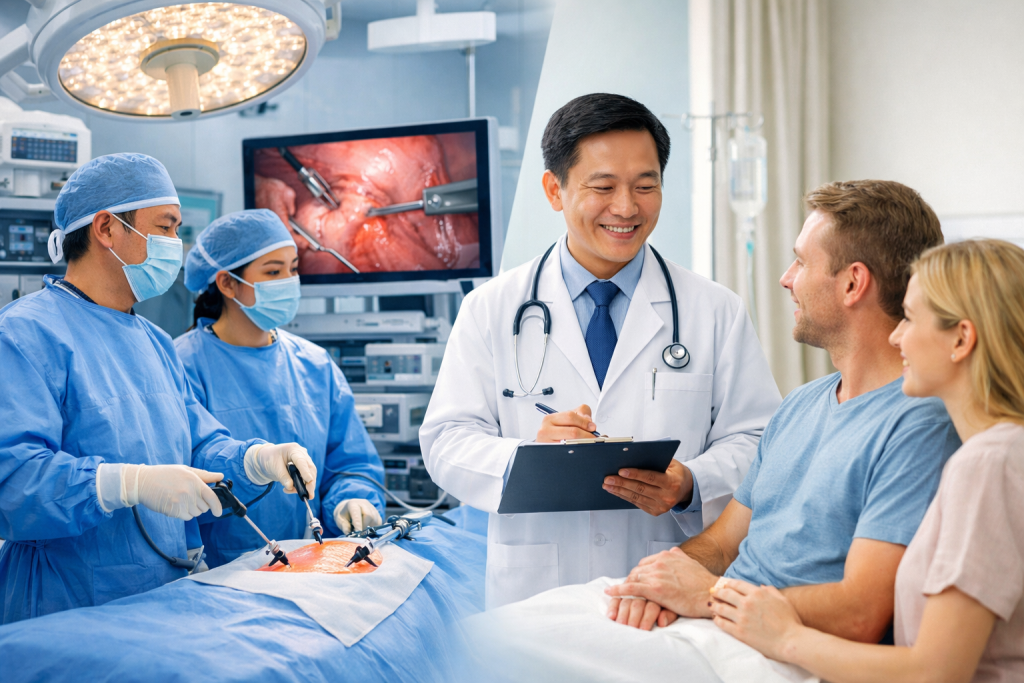 Laparoscopic appendectomy performed at a modern hospital in Vietnam with experienced surgeons and advanced medical equipment