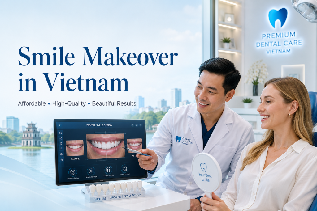 Smile makeover in Vietnam with digital smile design and cosmetic dentistry at a modern dental clinic