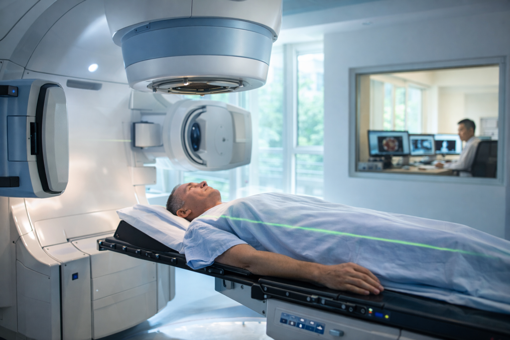 Radiotherapy treatment using a linear accelerator at a modern oncology center
