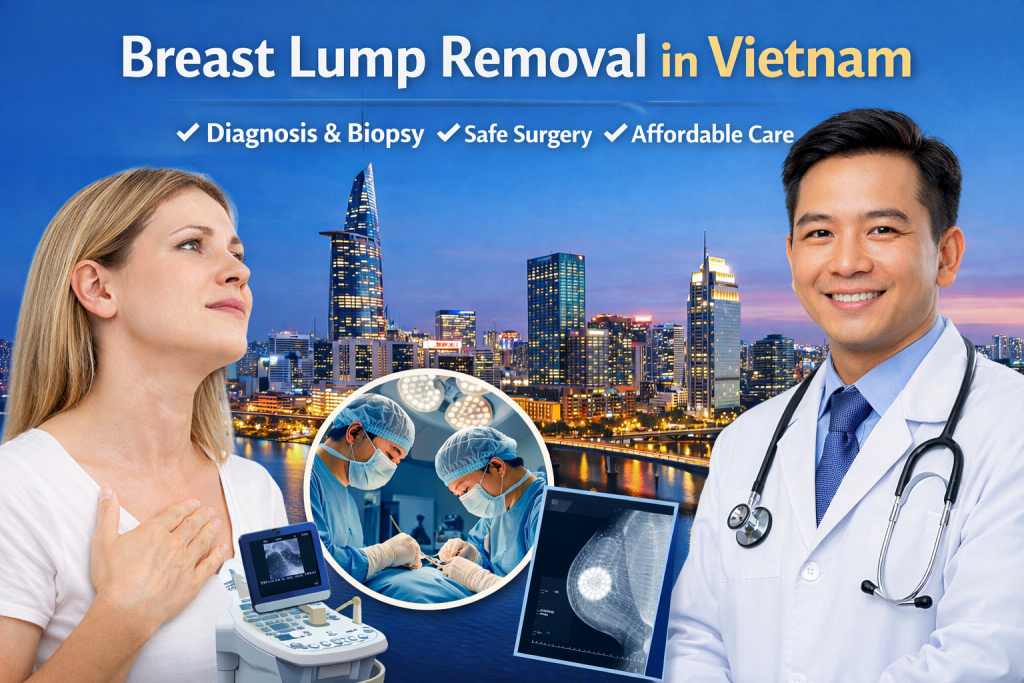 Doctor consulting with a patient about breast lump evaluation and breast lump removal surgery in Vietnam