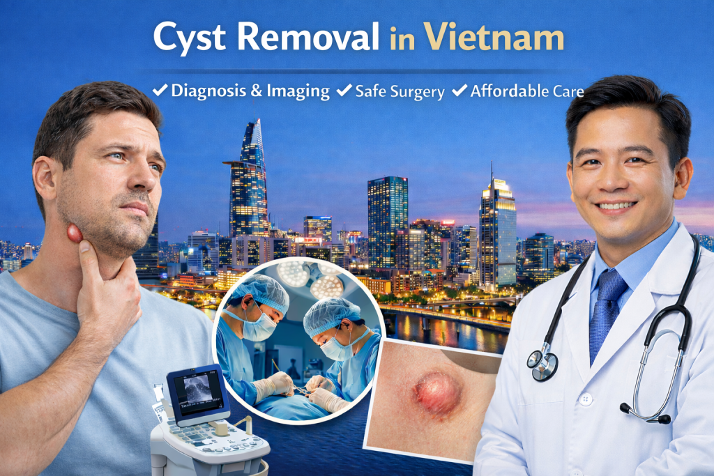 Doctor consulting with a patient about cyst diagnosis and cyst removal surgery in Vietnam with modern medical facilities
