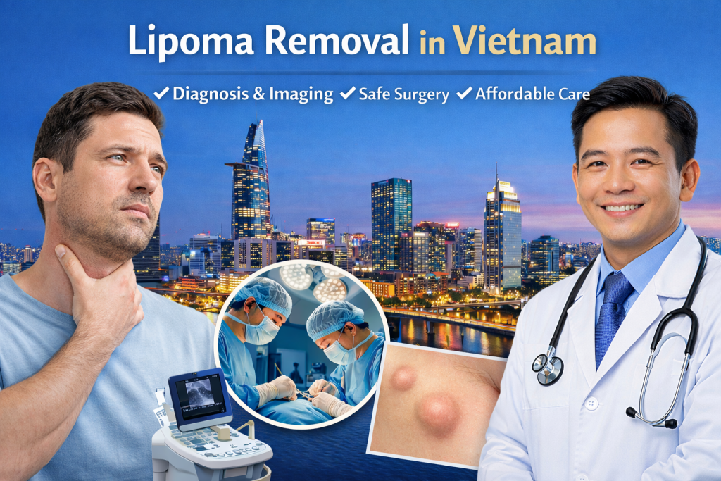 Doctor consulting with a patient about lipoma diagnosis and lipoma removal surgery in Vietnam
