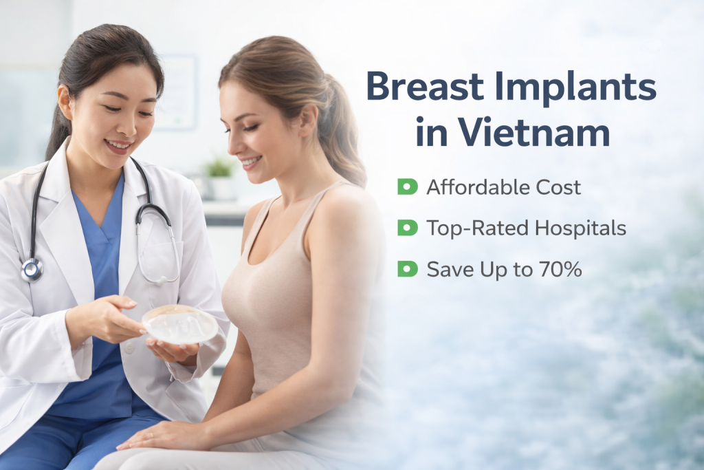 Breast implant consultation in Vietnam with doctor and international patient at modern clinic