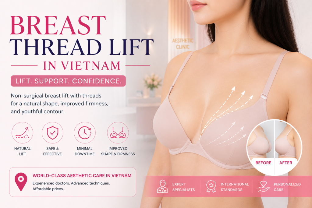 Breast thread lift in Vietnam at a modern aesthetic clinic with non-surgical breast lifting and natural contour enhancement treatment