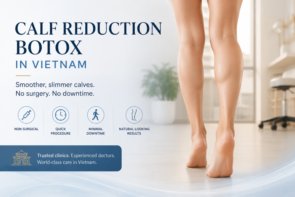 Woman with slim toned legs after calf reduction botox in Vietnam at a professional cosmetic clinic offering non-surgical calf slimming treatments