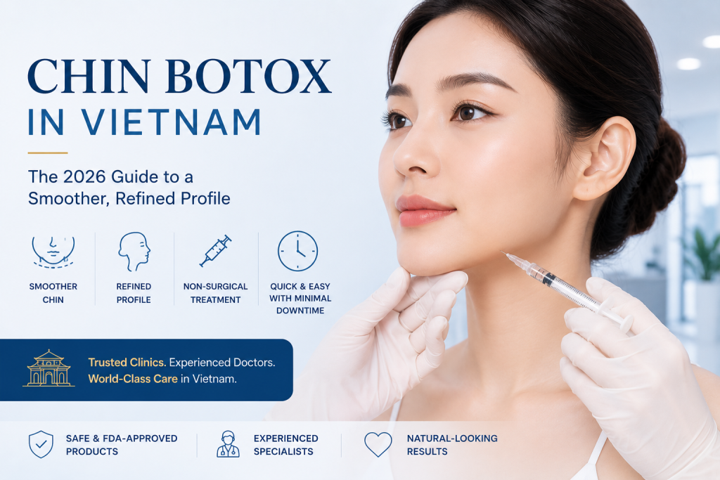 Woman receiving chin botox in Vietnam for a smoother chin contour and refined facial profile at a cosmetic clinic