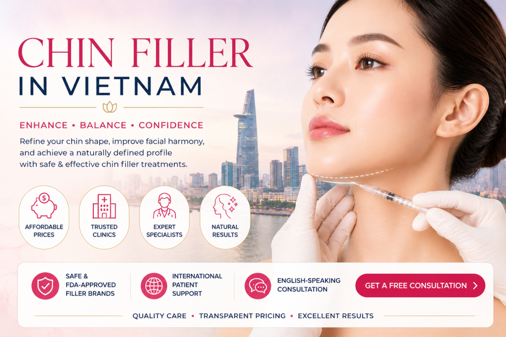 Chin filler in Vietnam treatment with dermal filler injection for facial contouring and a more defined jawline by expert aesthetic doctor