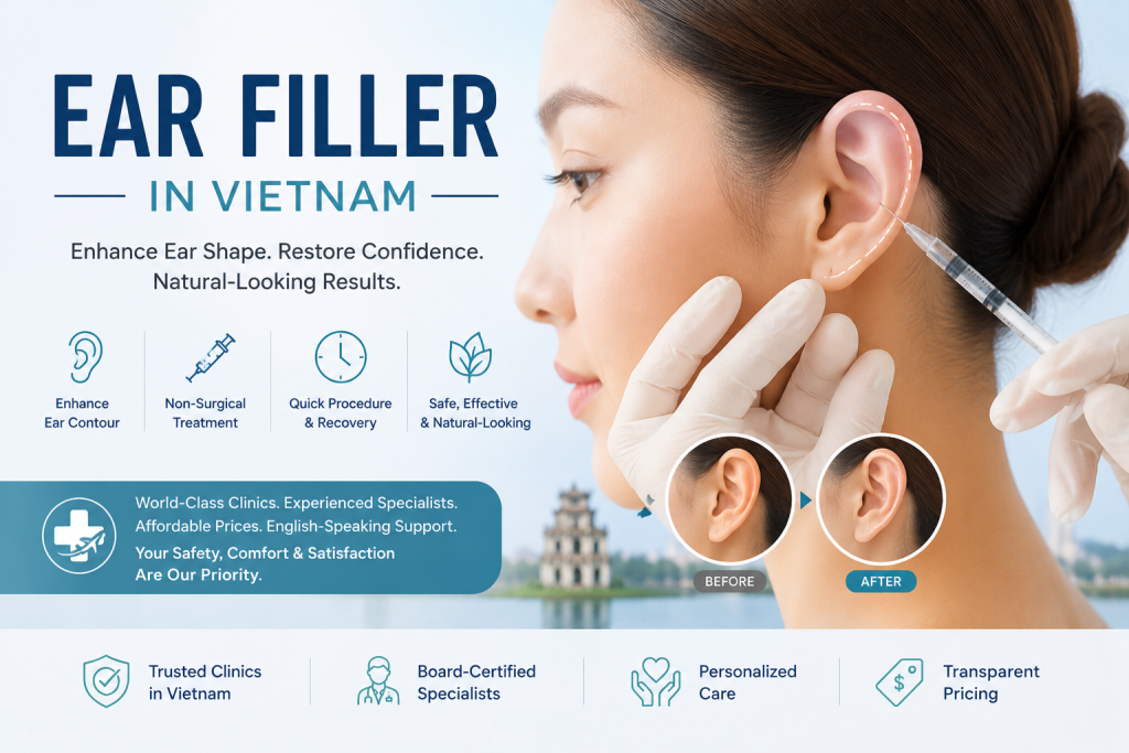 Ear filler in Vietnam non-surgical cosmetic treatment for enhancing ear shape and restoring natural contours