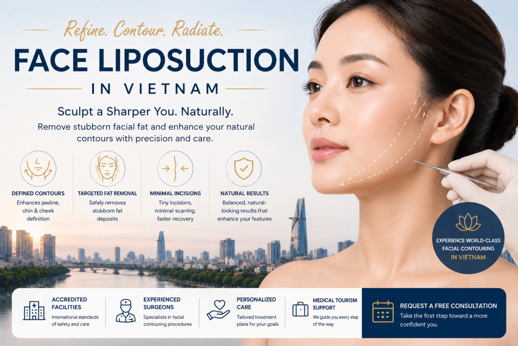Woman undergoing face liposuction in Vietnam to reduce facial fat and define the jawline at a cosmetic surgery clinic
