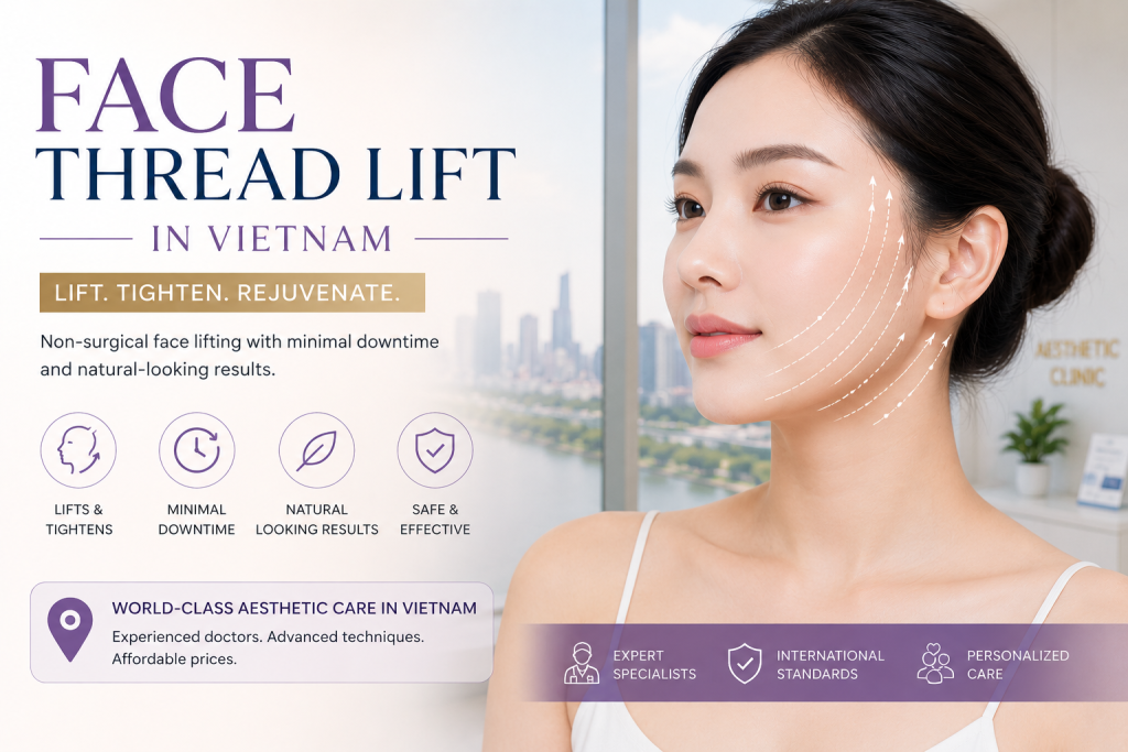 Face thread lift in Vietnam at a modern aesthetic clinic with non-surgical facial lifting and natural rejuvenation treatment
