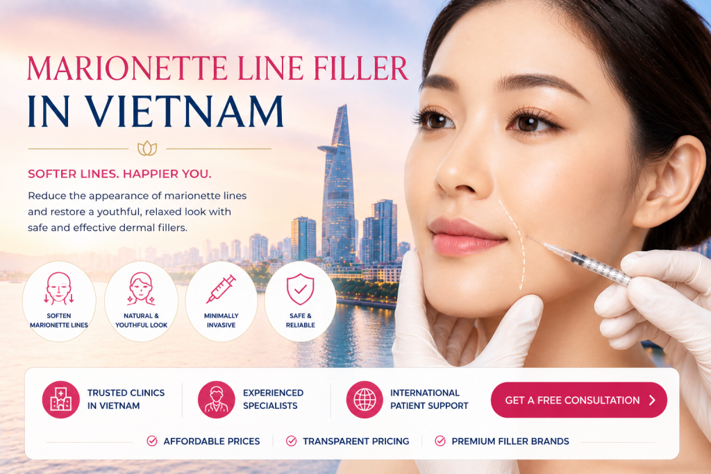 Marionette line filler in Vietnam treatment with dermal filler injection to soften mouth lines and restore a youthful facial appearance