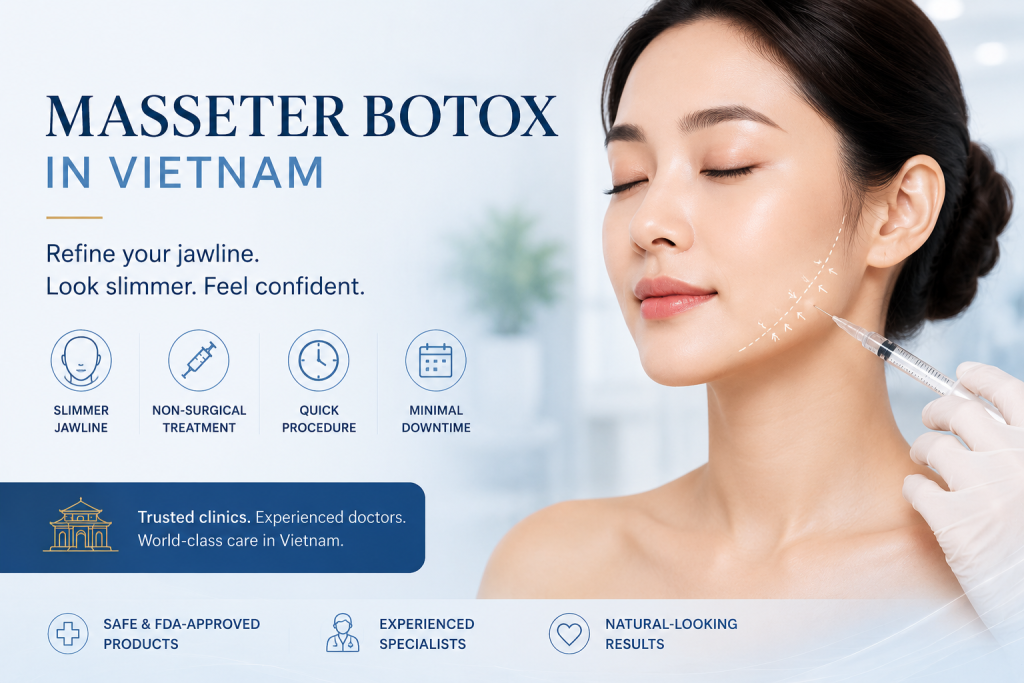 Woman receiving masseter botox in Vietnam for jaw slimming and facial contouring at a professional cosmetic clinic