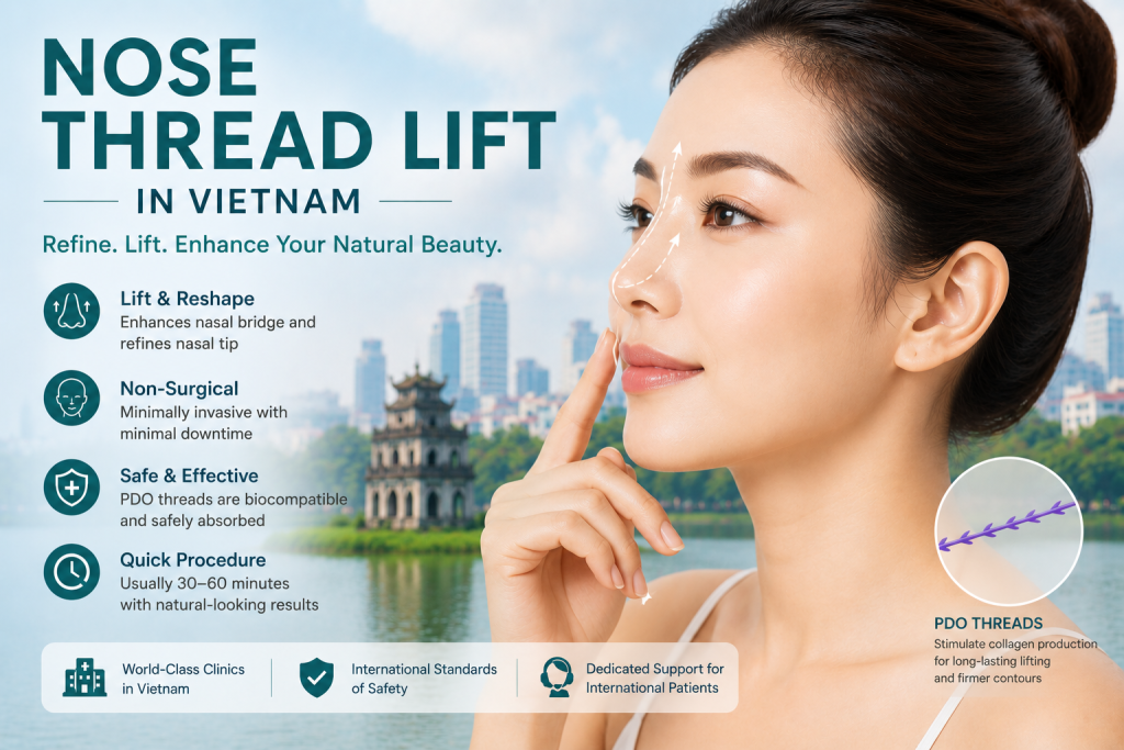 Nose thread lift in Vietnam using PDO threads for non-surgical nose enhancement and bridge lifting with minimally invasive cosmetic treatment