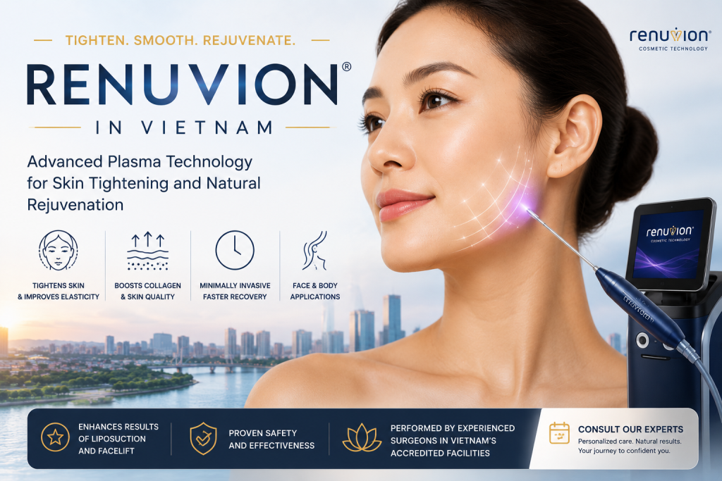 Woman receiving Renuvion treatment in Vietnam for skin tightening and facial rejuvenation using advanced plasma technology