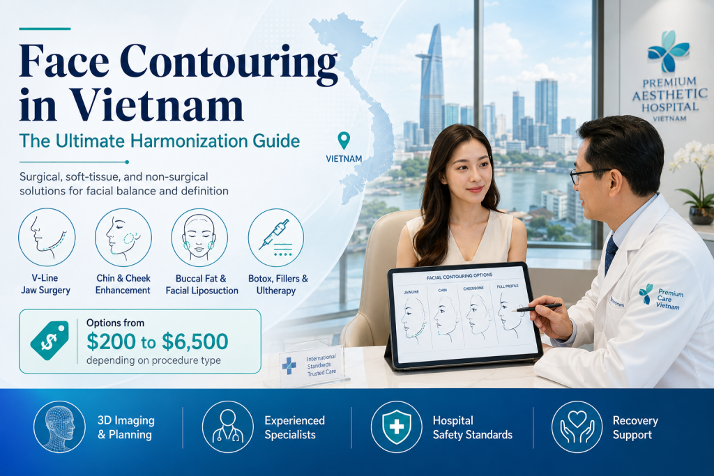 Face contouring in Vietnam consultation with aesthetic specialist, facial harmonization planning and modern cosmetic treatment options
