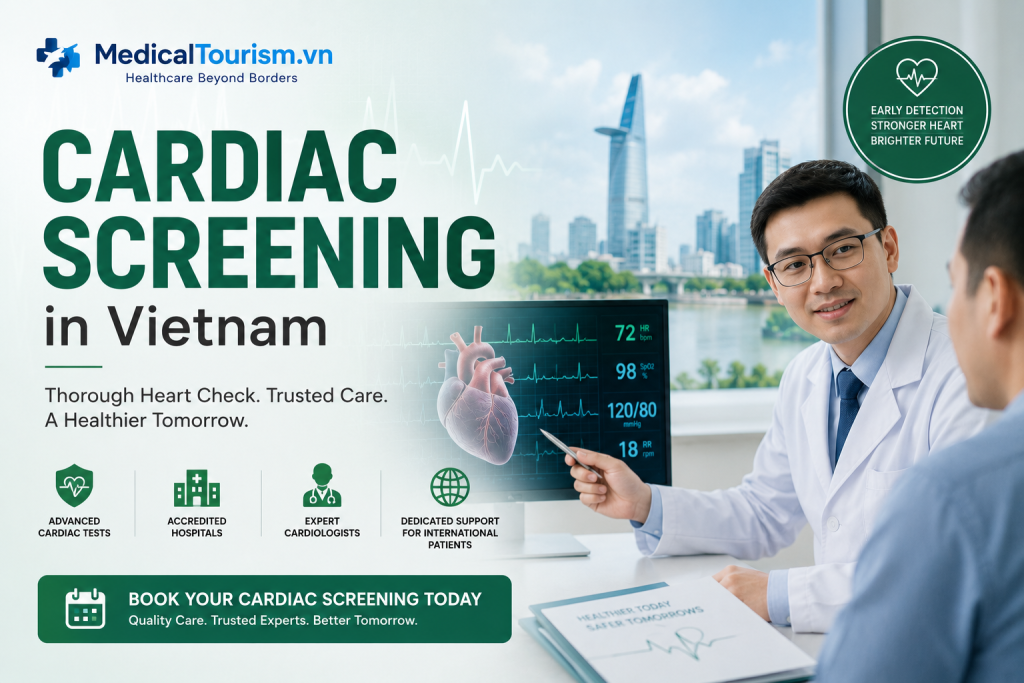 Cardiac screening in Vietnam with an experienced cardiologist, advanced heart tests, accredited hospitals, and international patient support.