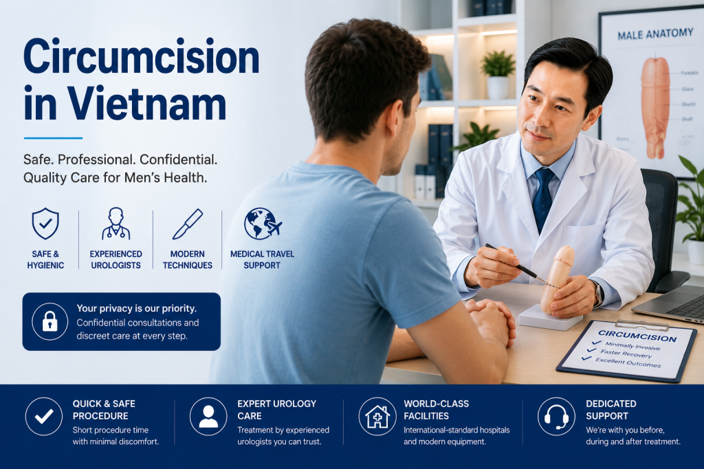 Urologist consulting an international patient about circumcision in Vietnam with safe, confidential, and modern men’s health care