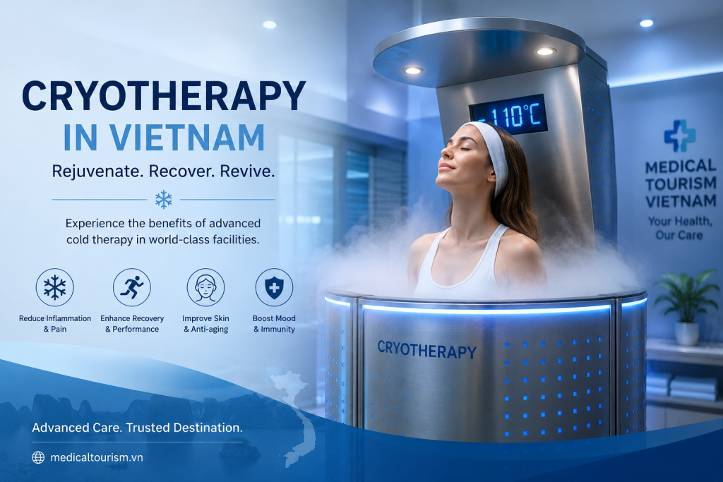 Cryotherapy in Vietnam with a modern whole-body cryotherapy chamber at an international clinic