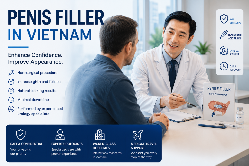 Urologist consulting an international patient about penis filler in Vietnam for non-surgical penile girth enhancement and men’s health care