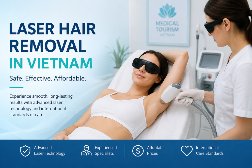 Laser hair removal in Vietnam at a modern dermatology clinic using advanced laser technology for safe and effective hair reduction.