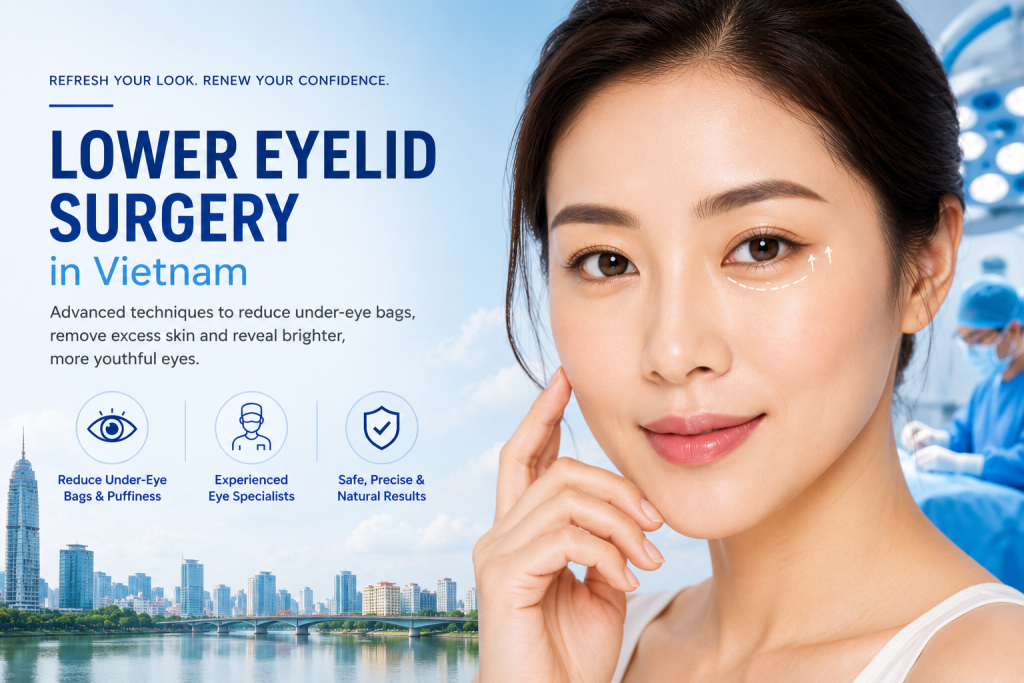 Lower eyelid surgery in Vietnam for under-eye bag removal and natural-looking eyelid rejuvenation