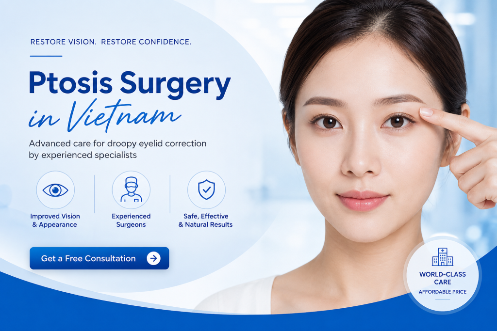 Ptosis surgery in Vietnam for droopy eyelid correction by experienced eye surgery specialists