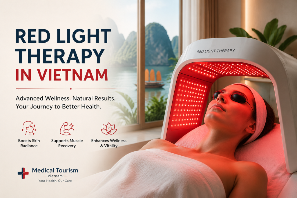 Red light therapy in Vietnam with advanced LED light treatment for skin rejuvenation, muscle recovery and wellness