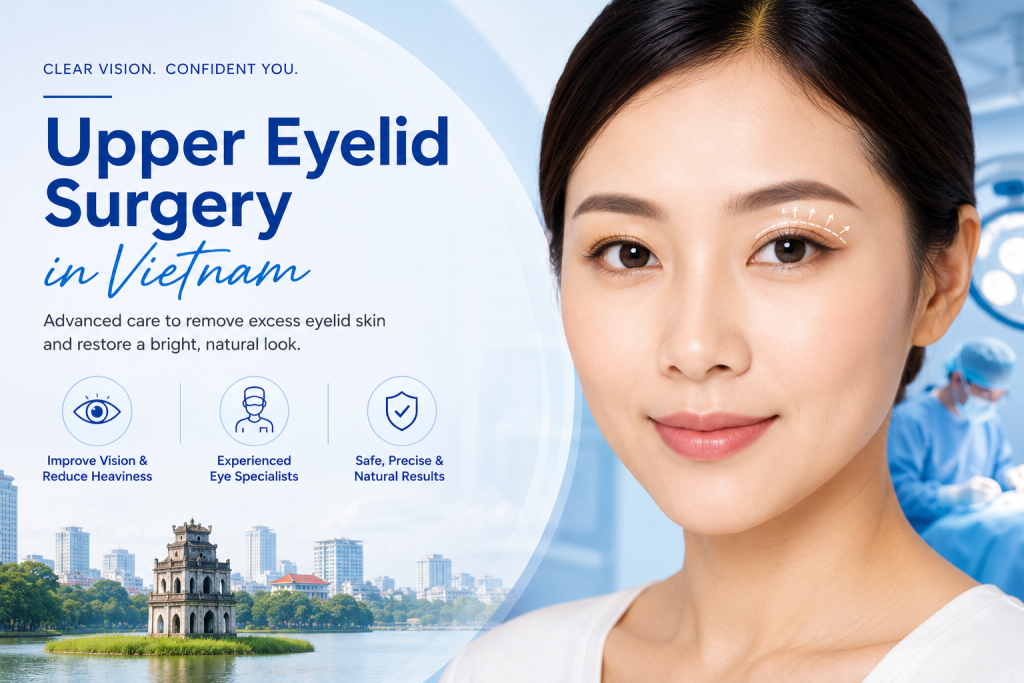 Upper eyelid surgery in Vietnam for excess eyelid skin removal and natural-looking eye rejuvenation