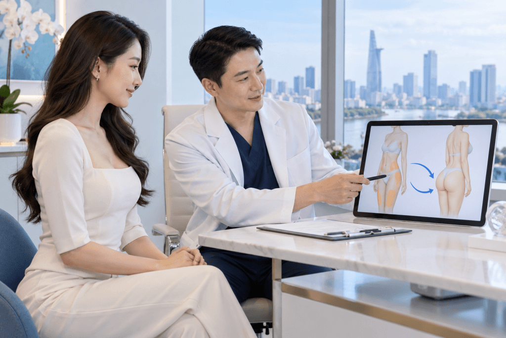 Butt fat transfer in Vietnam consultation for body contouring and natural buttock augmentation